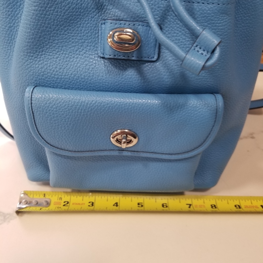 SOLD! NWOT! Coach Mini Turnlock Rucksack Backpack Pebbled Leather Azure Blue - Picture 14 of 16
